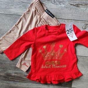 Baby girl Red/Gold GUESS 2Piece T-Shirt +Leggings Set 3/6mos
